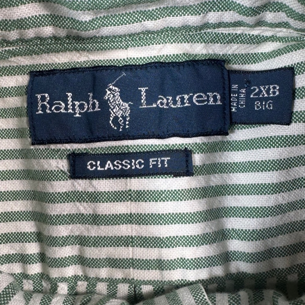 Ralph Lauren Button Down Shirt Mens 2XB Green White Striped Classic Fit Oxford - Picture 8 of 10